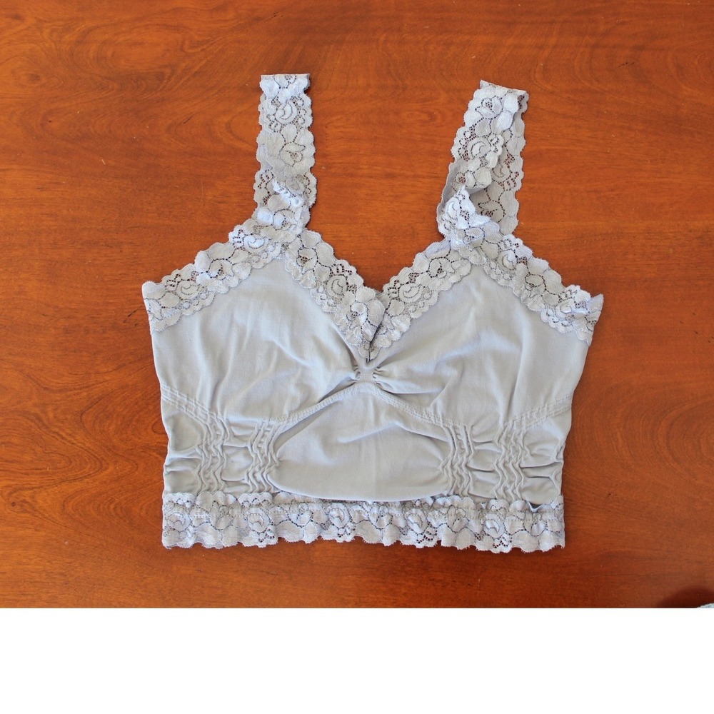 M. Rena Grey Lace Trim Seamless Crop Camisole Top One Size C2478 Made in USA